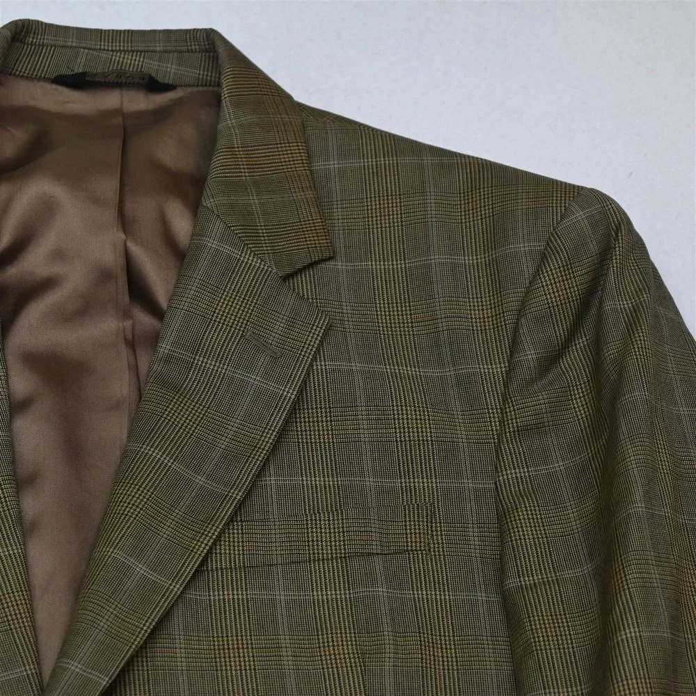 Jos A Bank 44R 36x30 Brown Glenn Check 100% Wool Mens Jacket Pants Suit